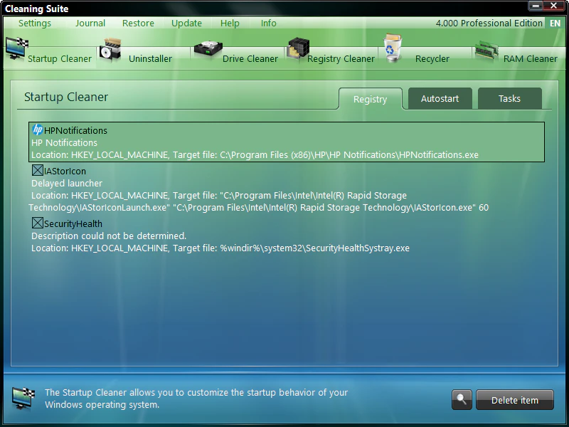 screenshot of Cleaning Suite